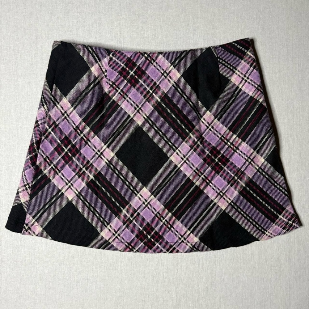 Size XS Unif Witz Pink & Black Plaid Wrap Mini Skirt - Picture 7 of 13